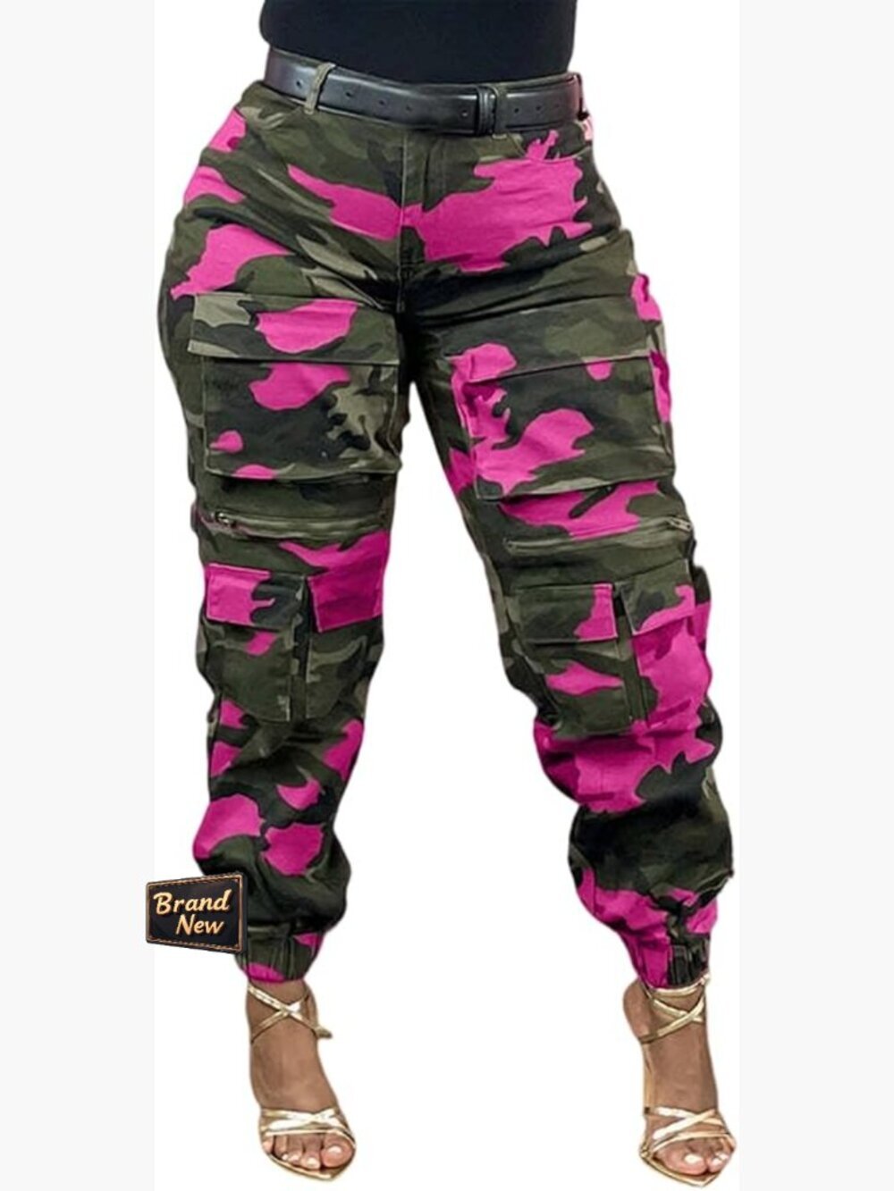 Baggy High Waisted Camo Cargo Pants with Multi Pockets and Jogger Cuffs